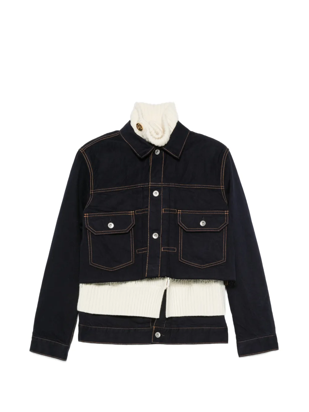 sacai layered-design raw-cut jacket - Blau