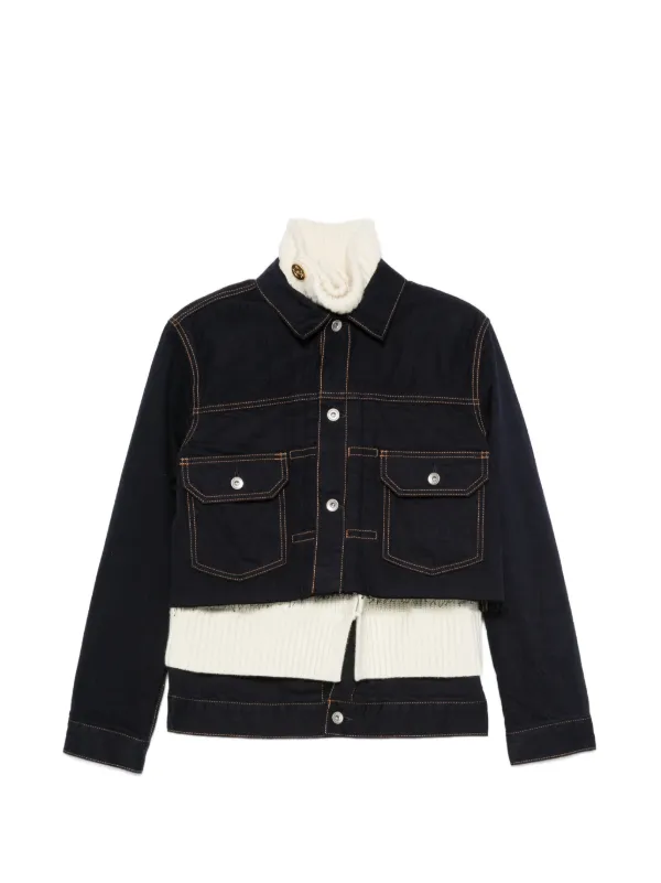 Sacai Layered-design Raw-cut Jacket in Blue