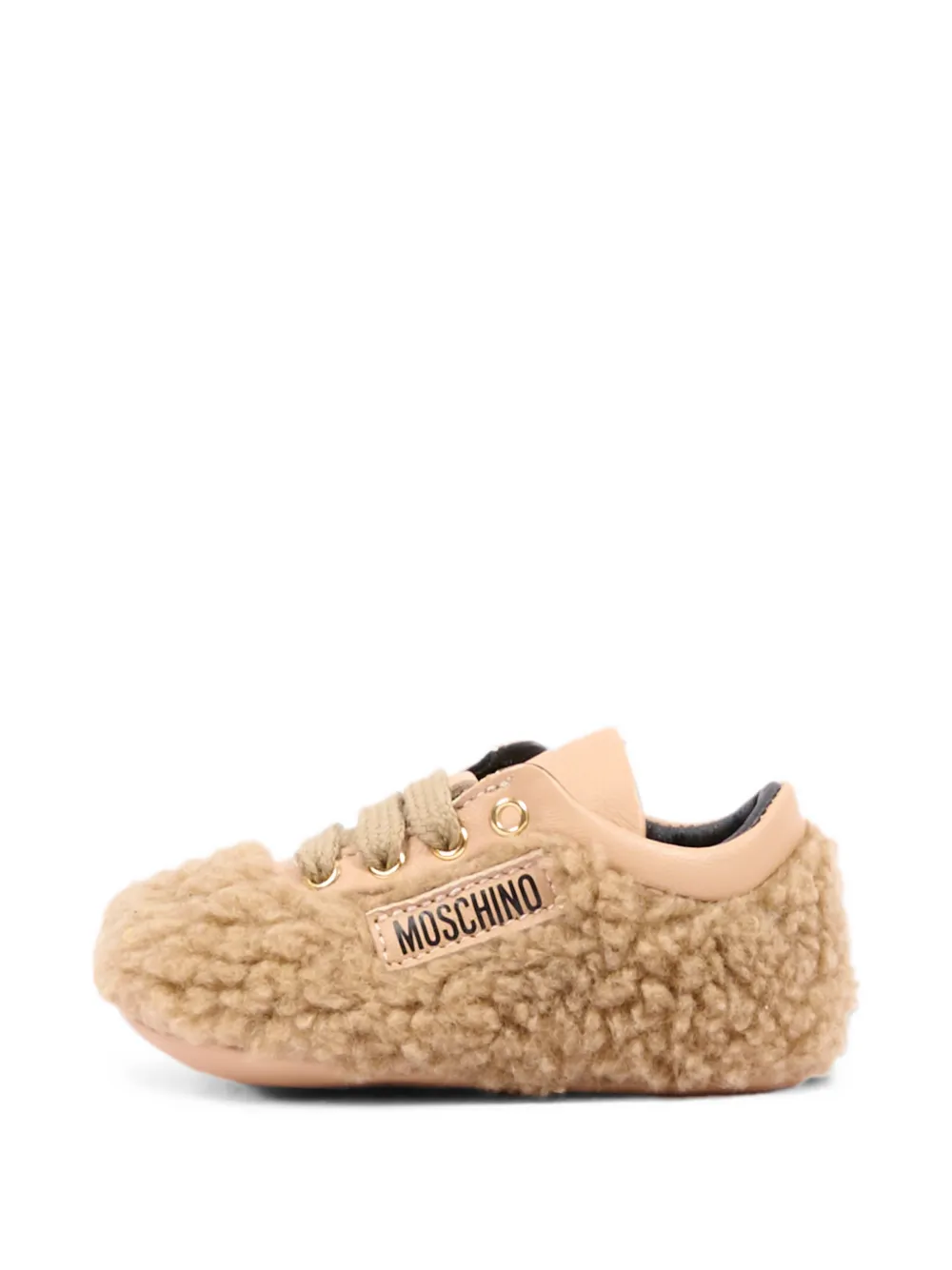 Moschino Kids shearling-effect logo-patch sneakers Beige