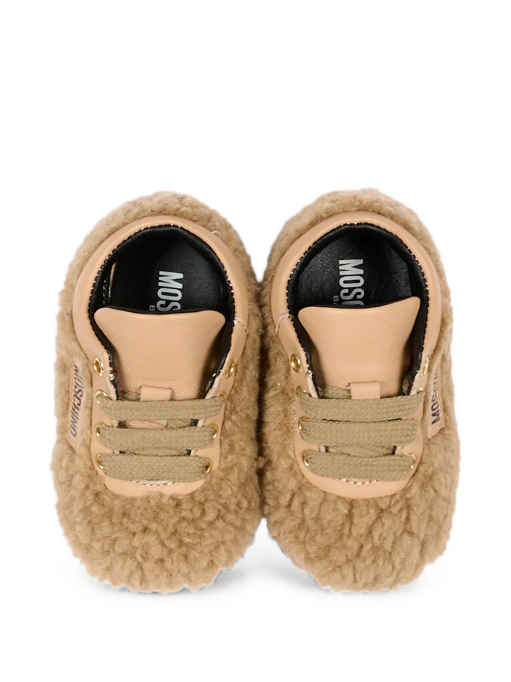 Moschino Kids shearling-effect logo-patch sneakers Beige
