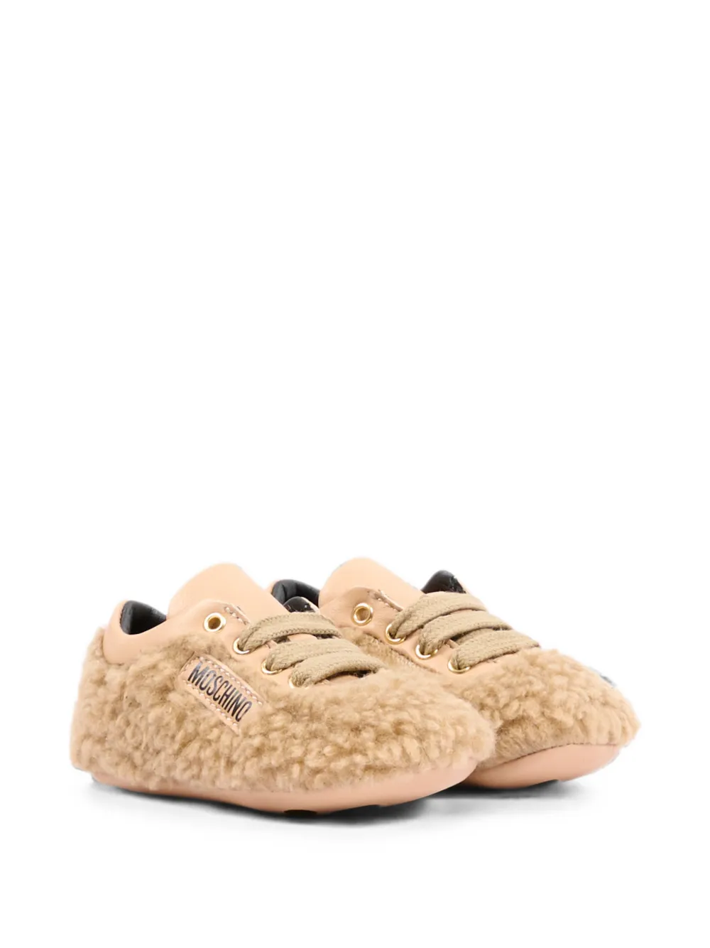 Moschino Kids shearling-effect logo-patch sneakers Beige