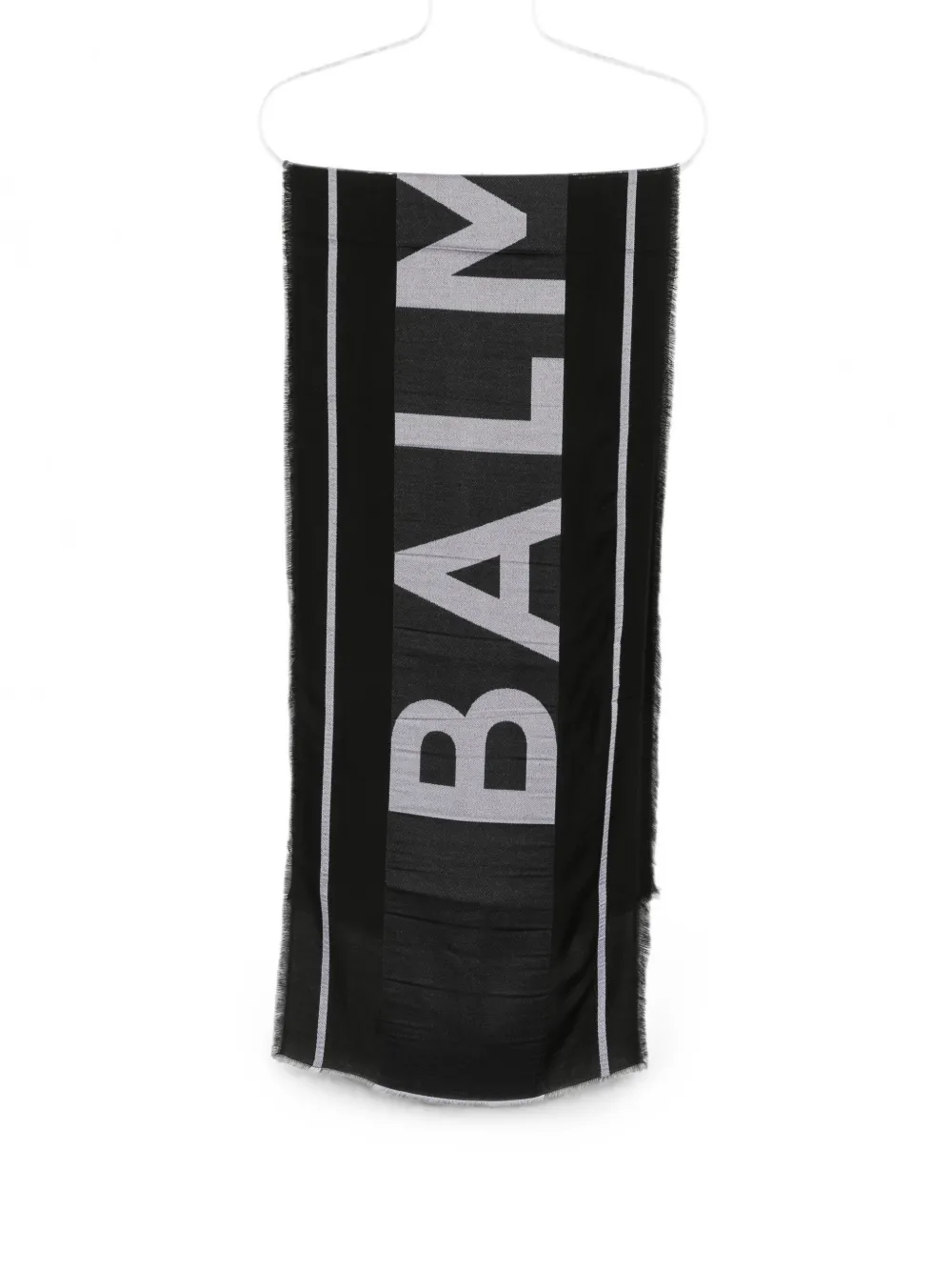 Balmain Kids logo-intarsia frayed scarf - Nero