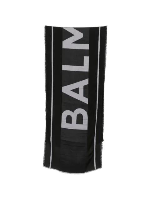 Balmain Kids logo-intarsia frayed scarf