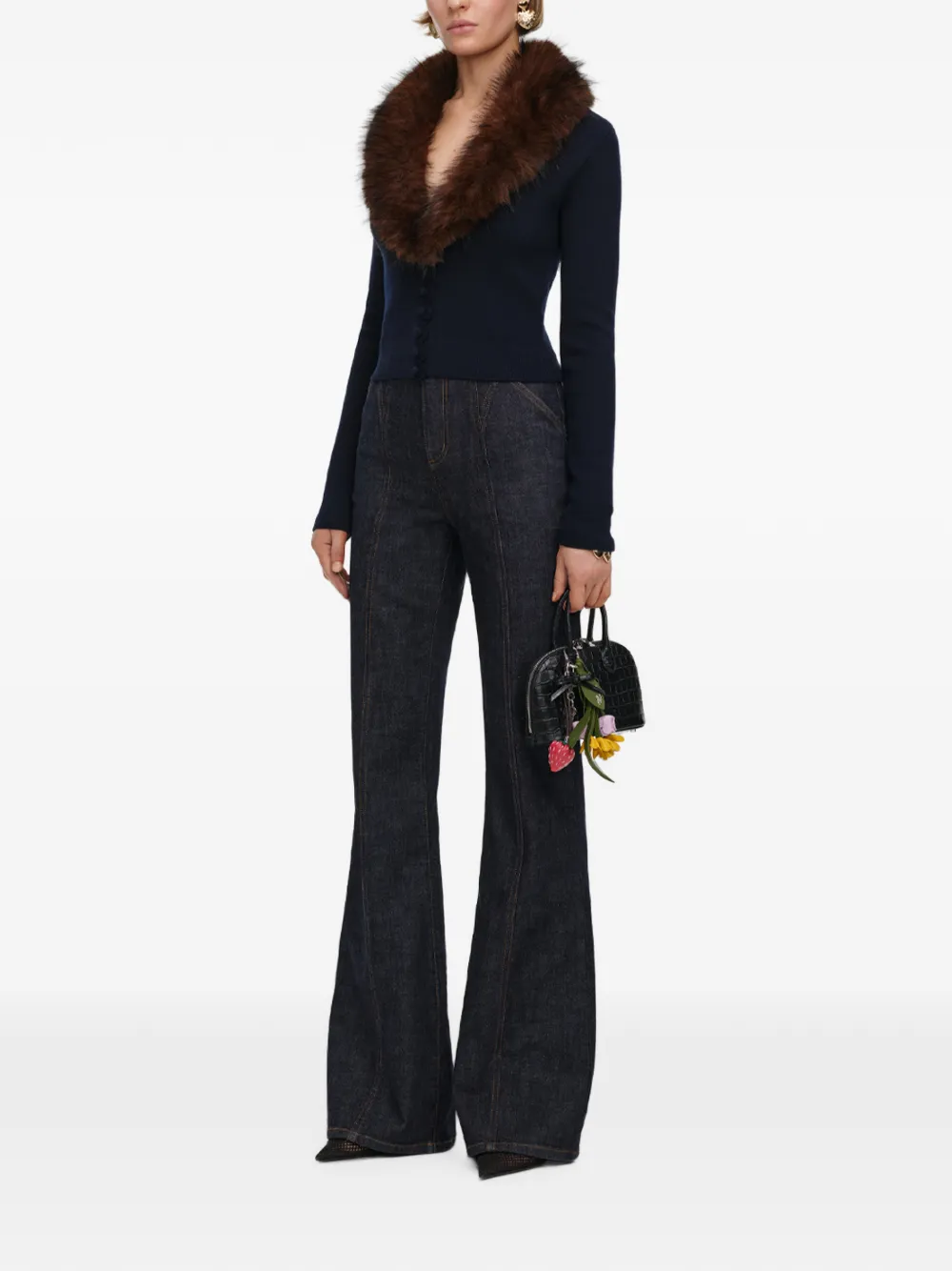 Self-Portrait Gebreid vest van imitatiebont Blauw