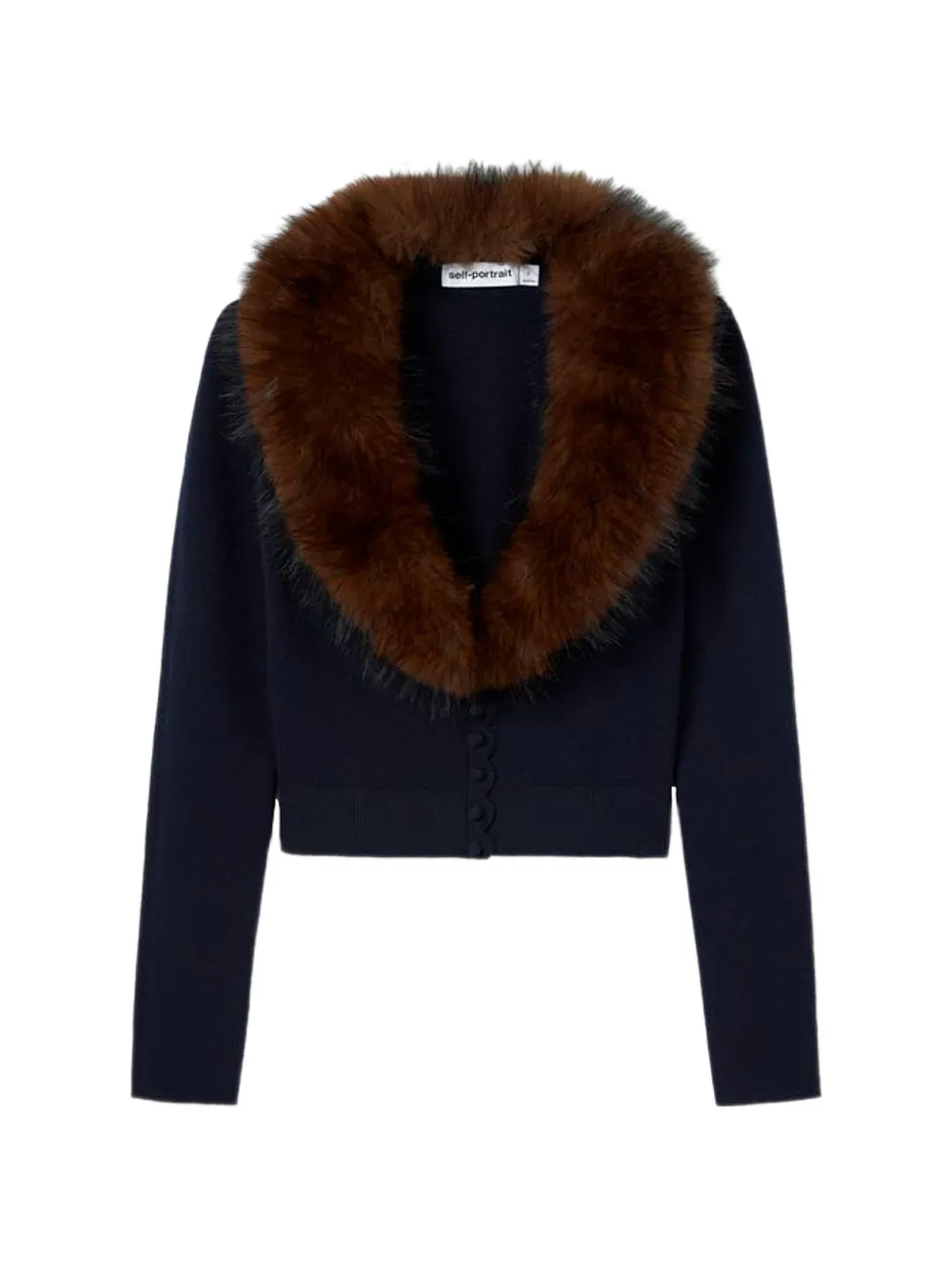 Self-Portrait navy faux-fur knit cardigan - Blu