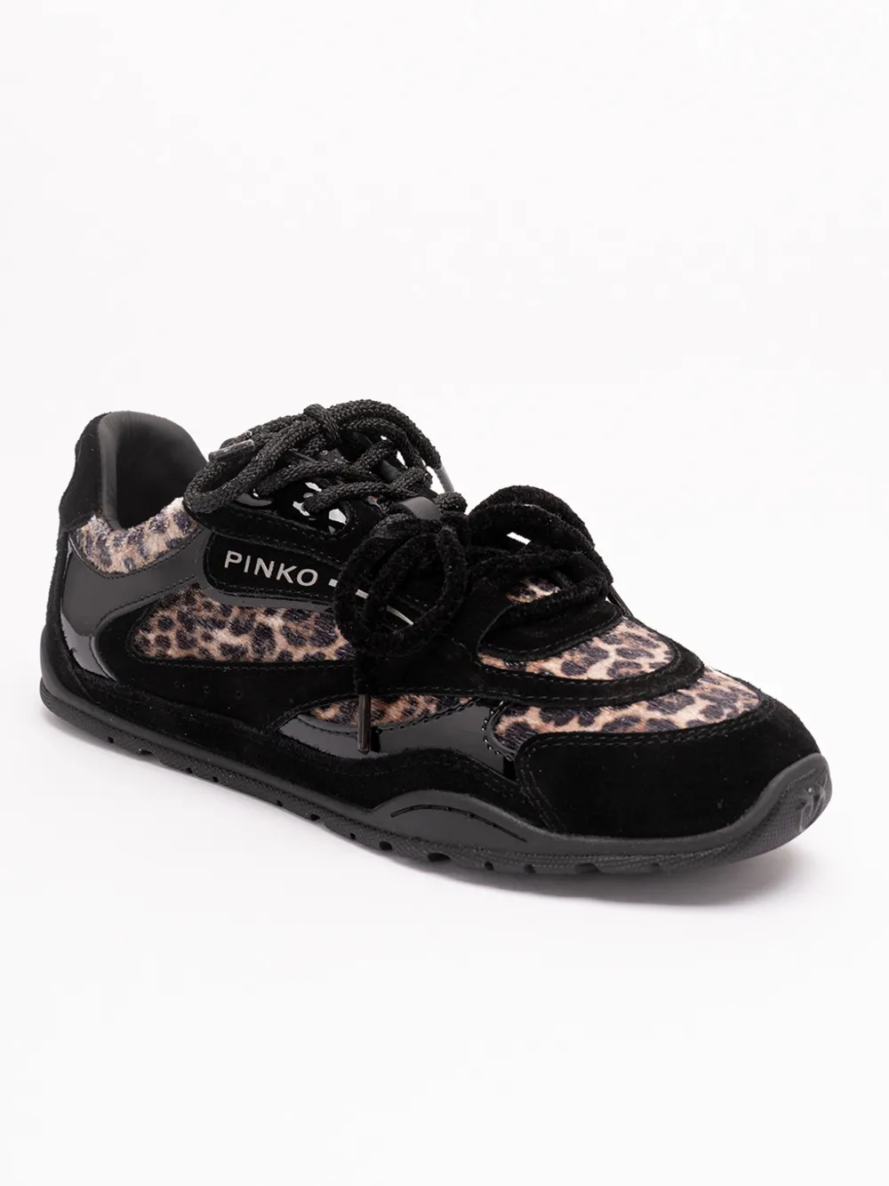 PINKO Yulia 01 leopard-print panelled sneakers Zwart