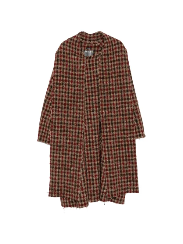 R13 Check-pattern Double-breasted Coat in Brown