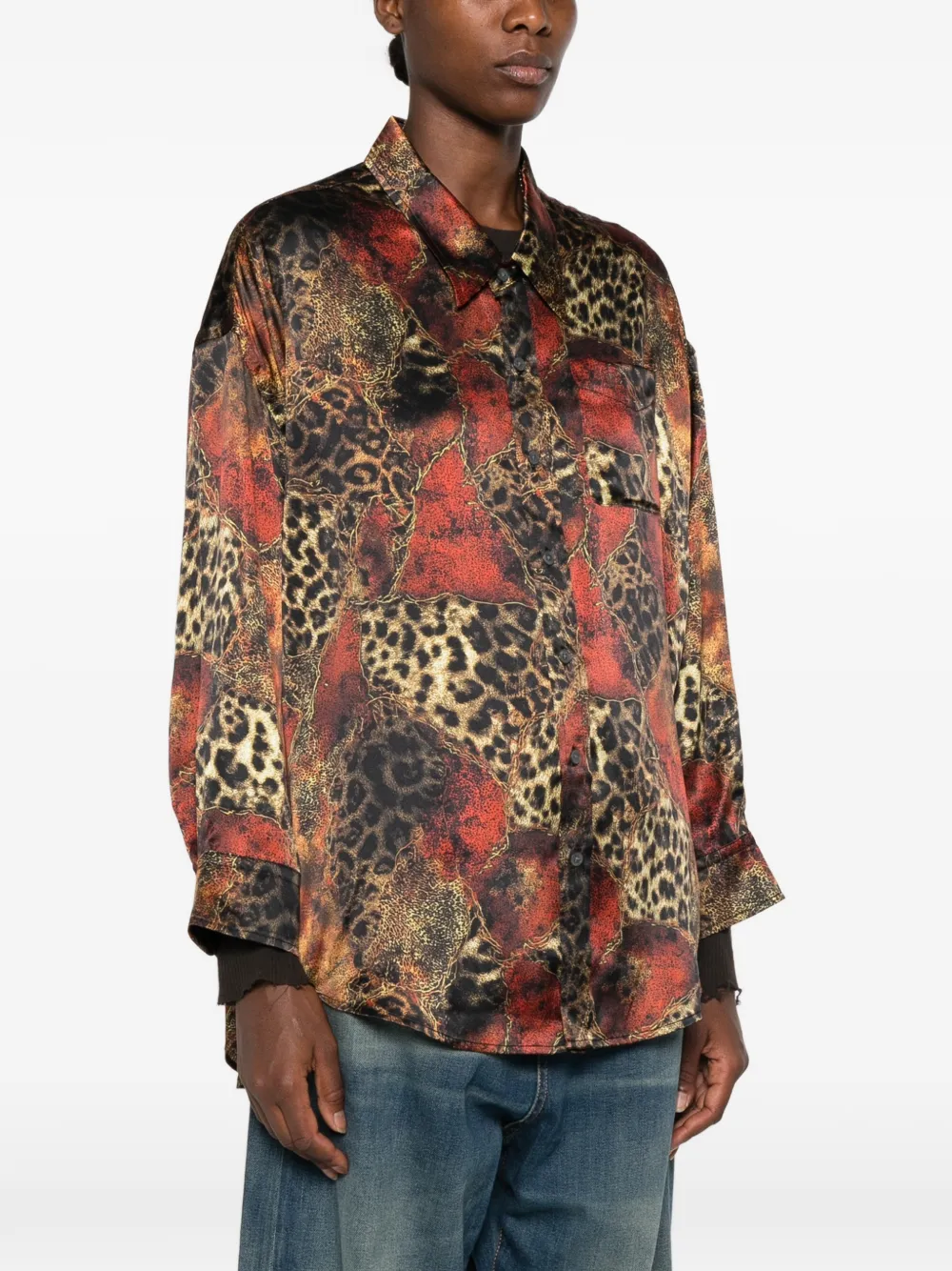 R13 Blouse met luipaardprint Rood