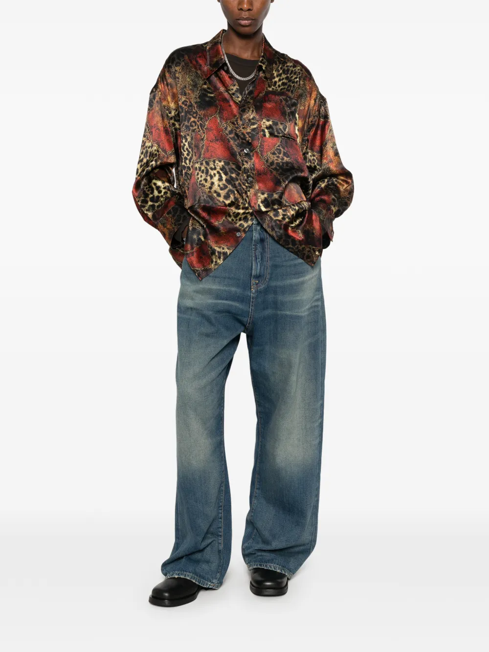 R13 Blouse met luipaardprint Rood