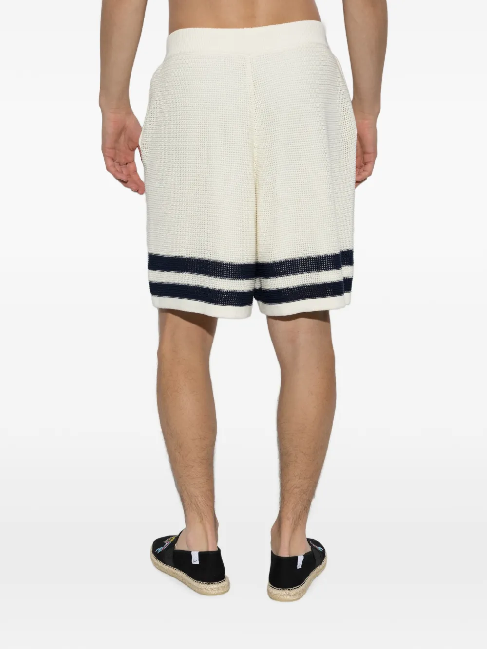Kenzo Mesh Cotton Shorts Contrast Stripe Hem In White
