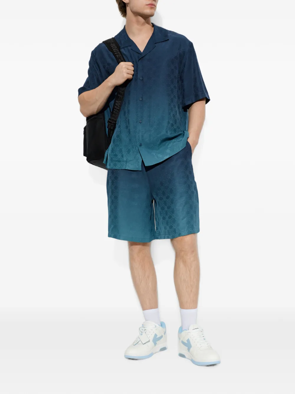 Off-White Arrow bowlingshorts met monogram-jacquard Blauw