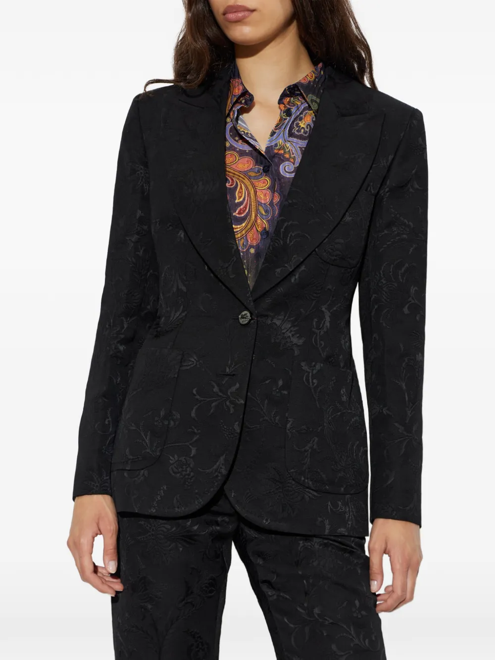 ETRO Blazer met enkele opening en bloemen-jacquard Zwart