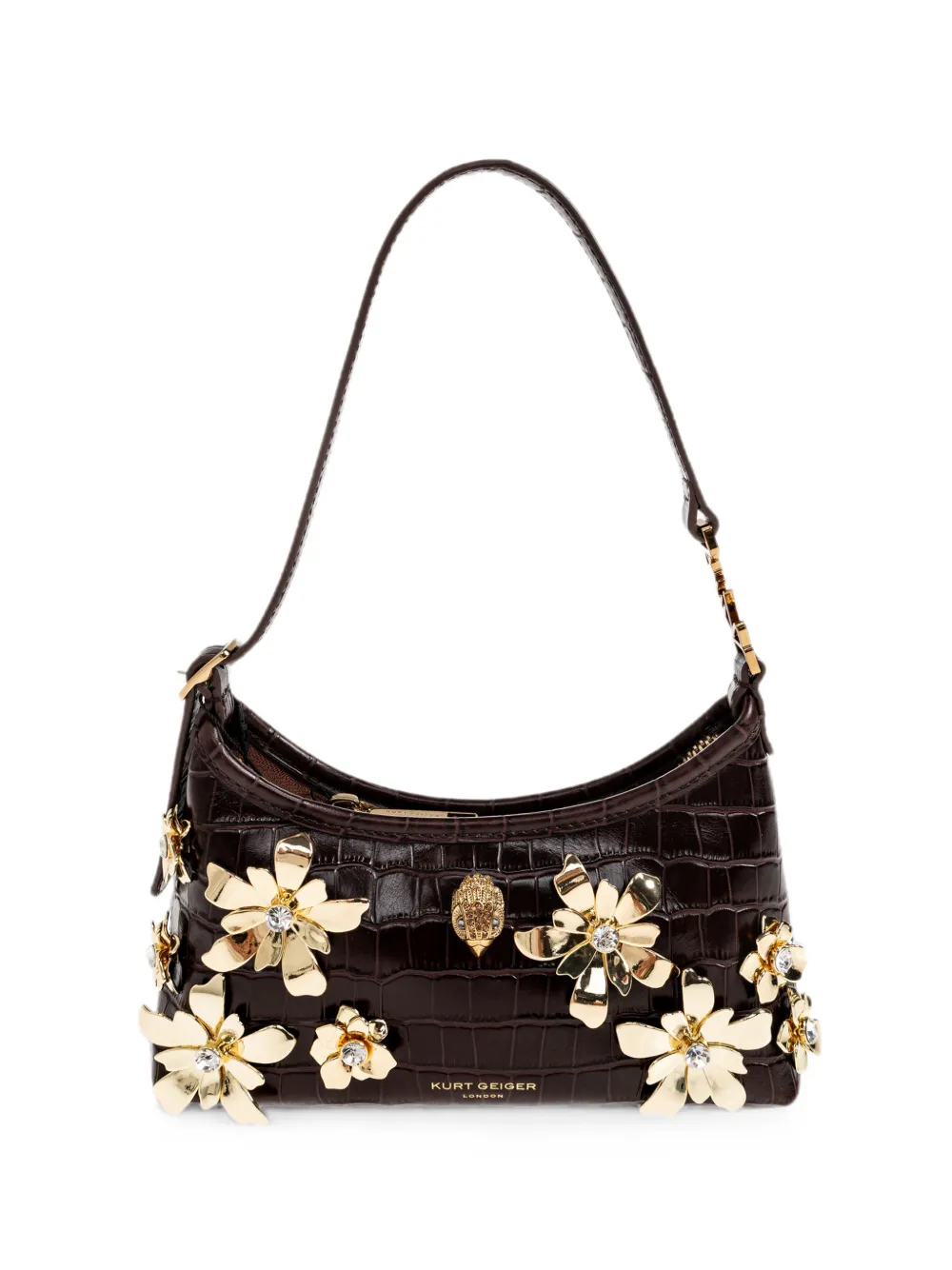 Kurt Geiger London Sling Flowers croc-effect Shoulder Bag | Brown