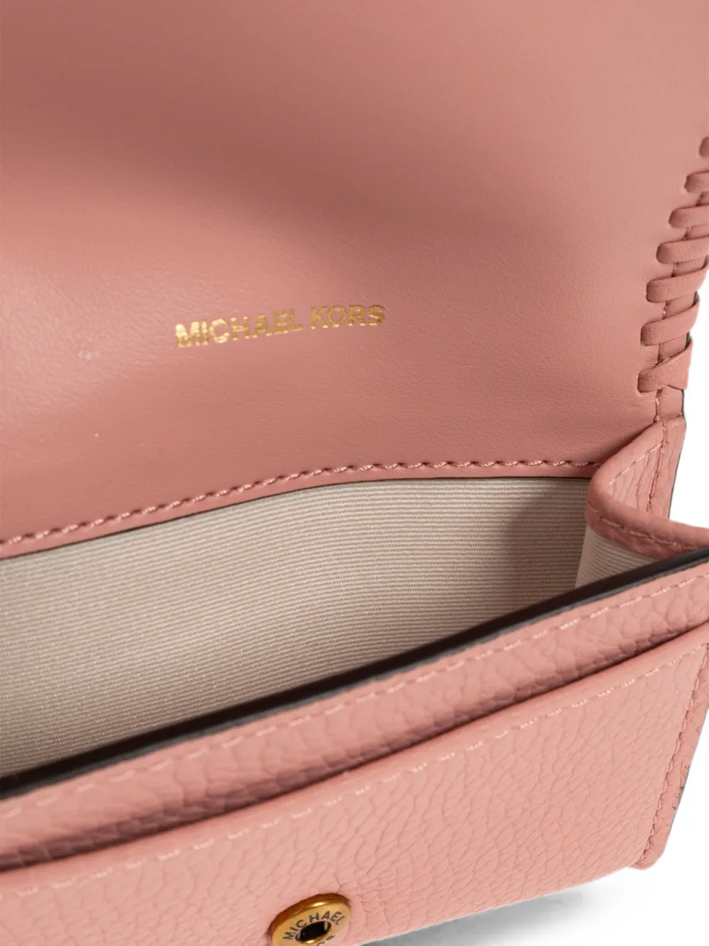 Michael Kors whipstitch-trim leather card holder Roze