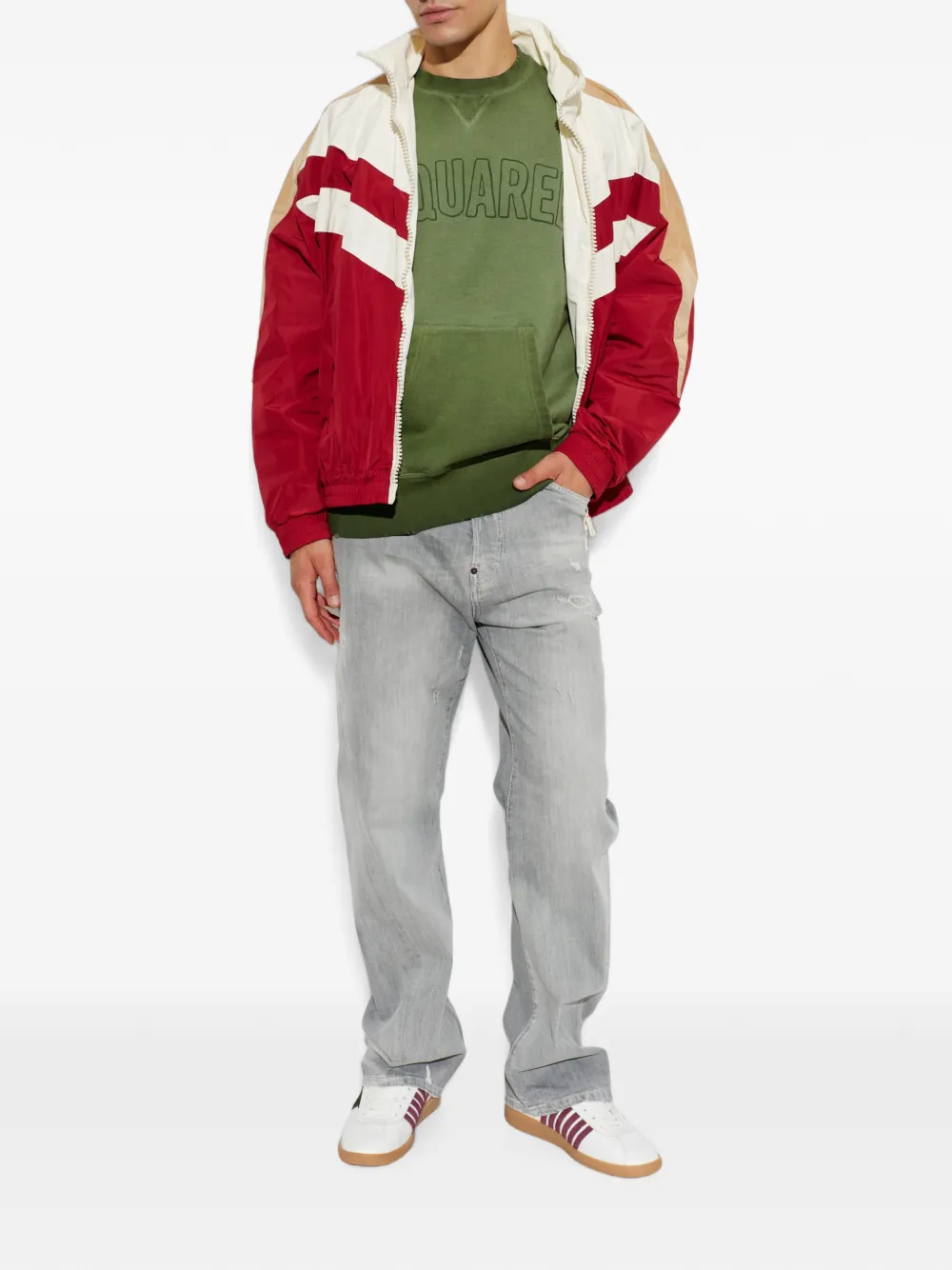 Dsquared2 Chevron-patterned High-neck Bomber Jacket In Multi