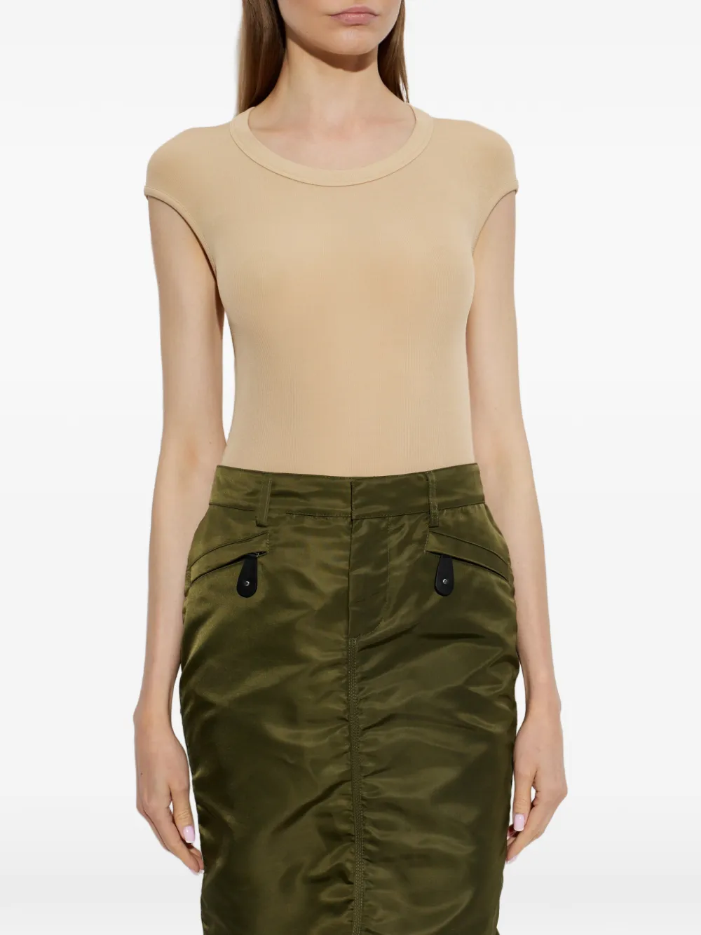 DSQUARED2 Geribbelde body met logo-applicatie Beige