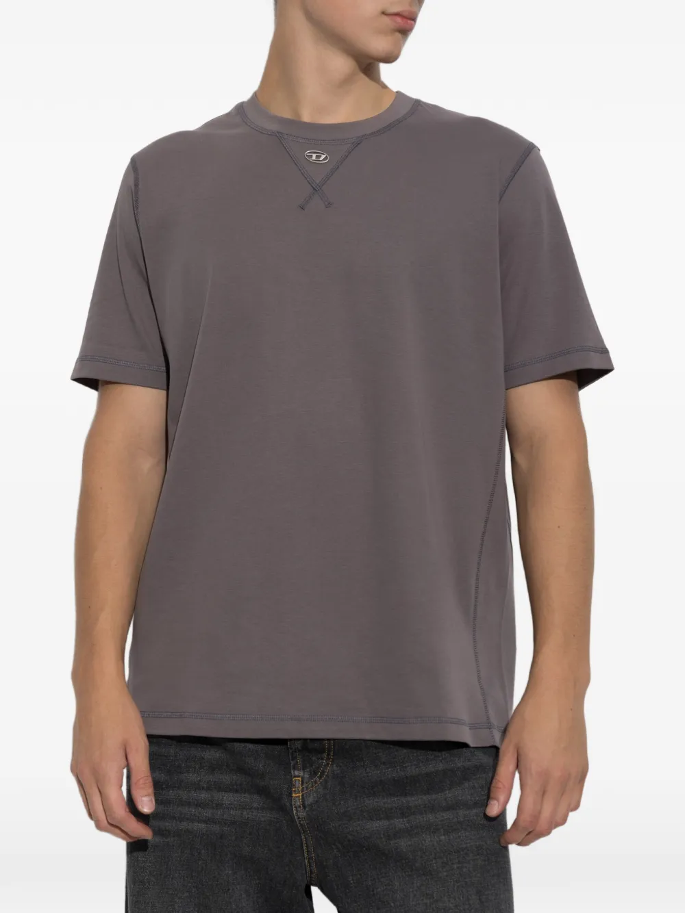 Diesel T-shirt met logo-plakkaat en stiksels Grijs