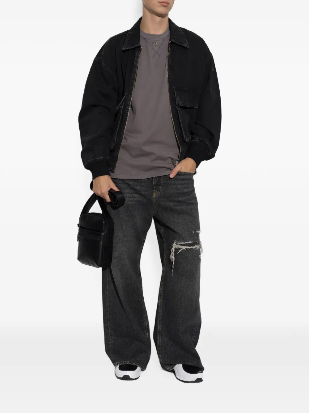 Diesel T-shirt met logo-plakkaat en stiksels Grijs