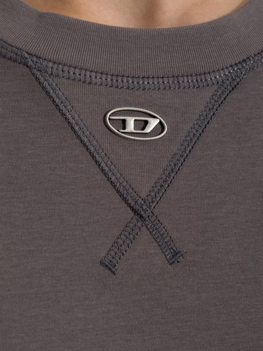 Diesel T-shirt met logo-plakkaat en stiksels Grijs