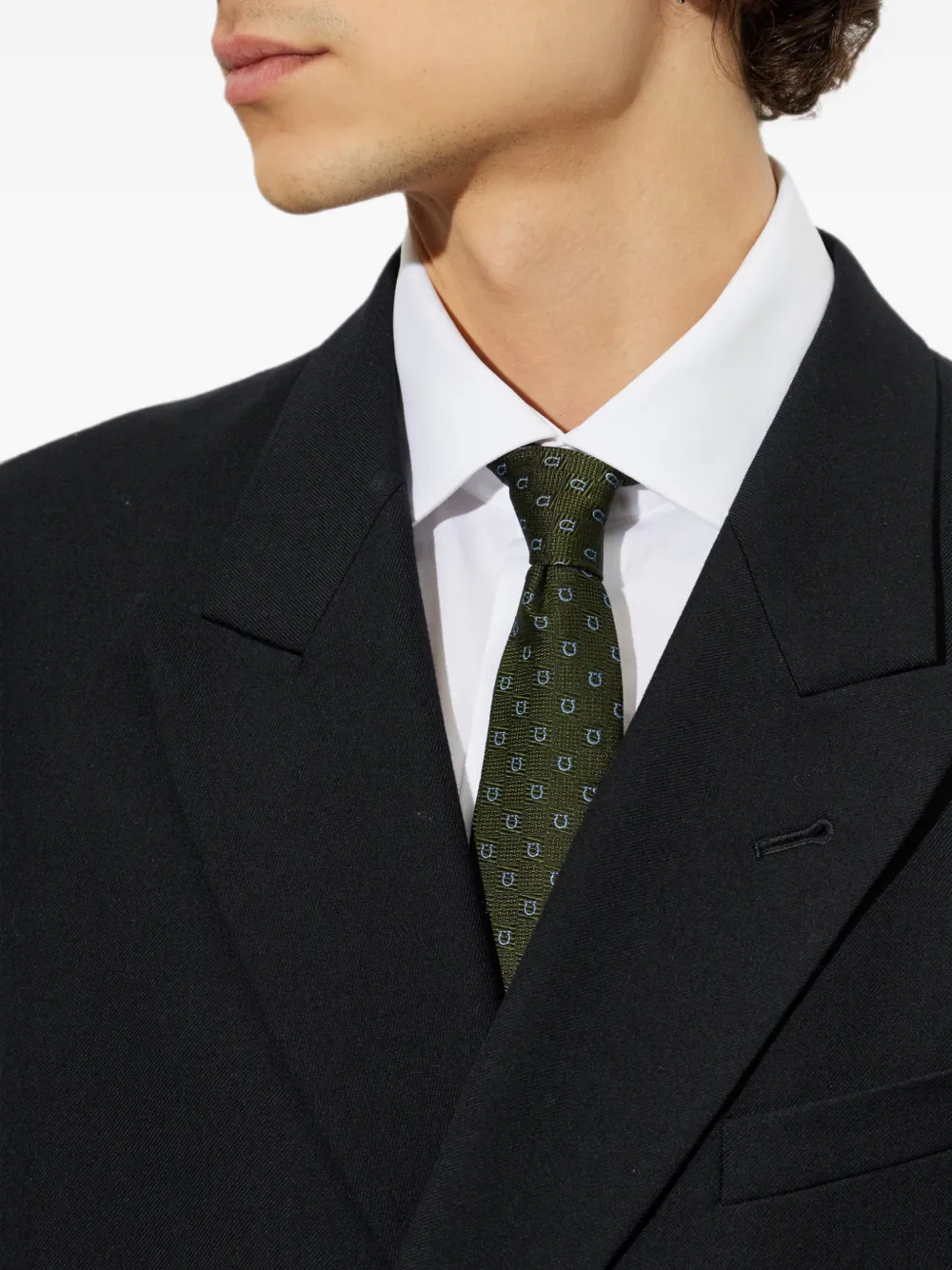 Ferragamo Zijden stropdas met Gancini-patroon Groen
