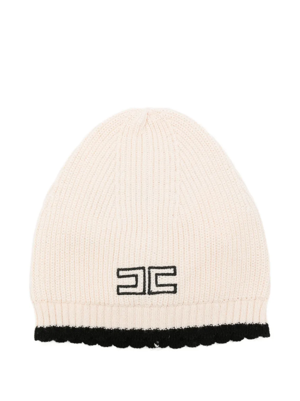 Elisabetta Franchi Kids logo-embroidered scalloped beanie hat - Toni neutri