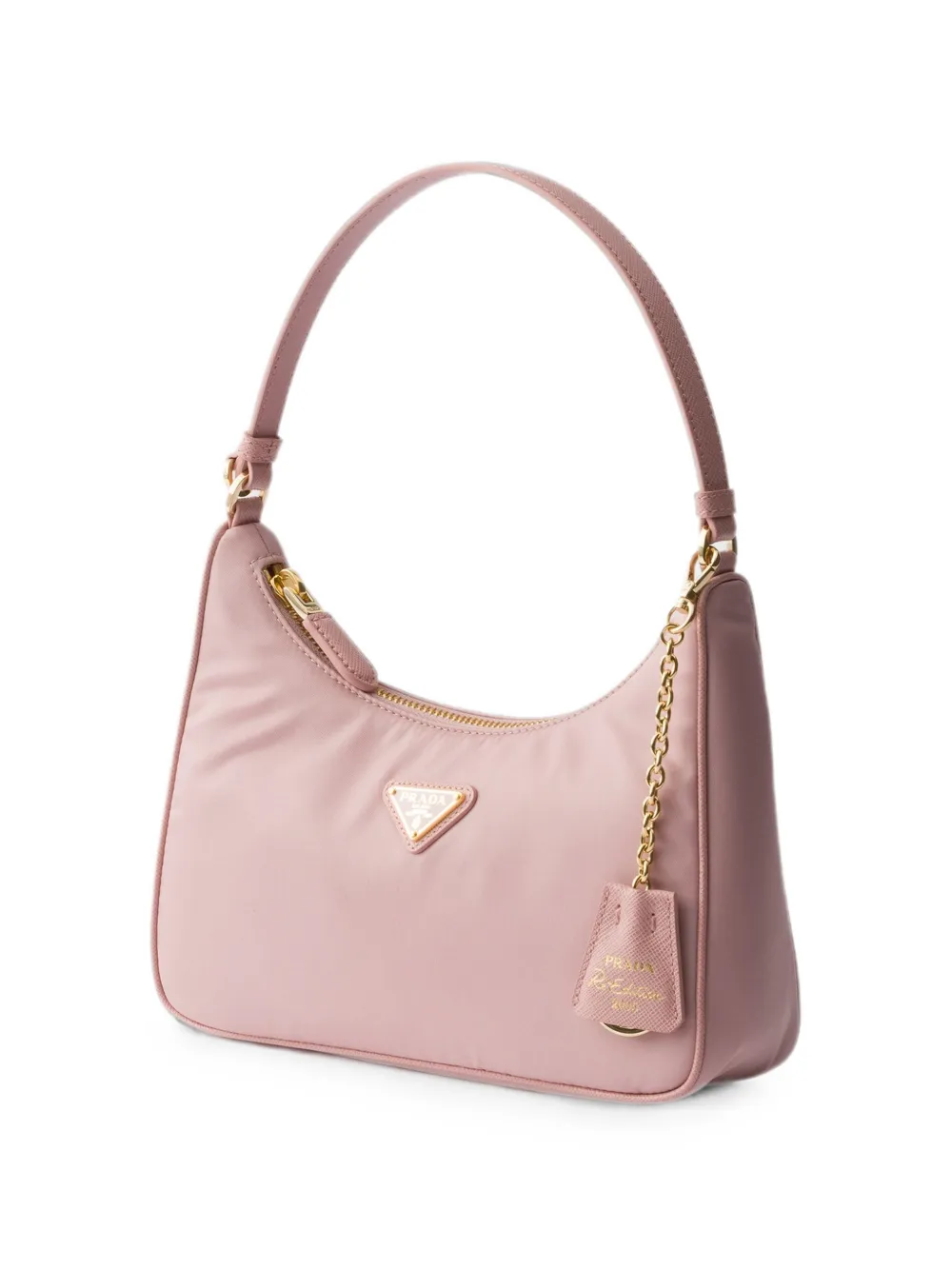 Prada Re-Edition 2005 mini-tas van Re-Nylon en Saffiano Roze