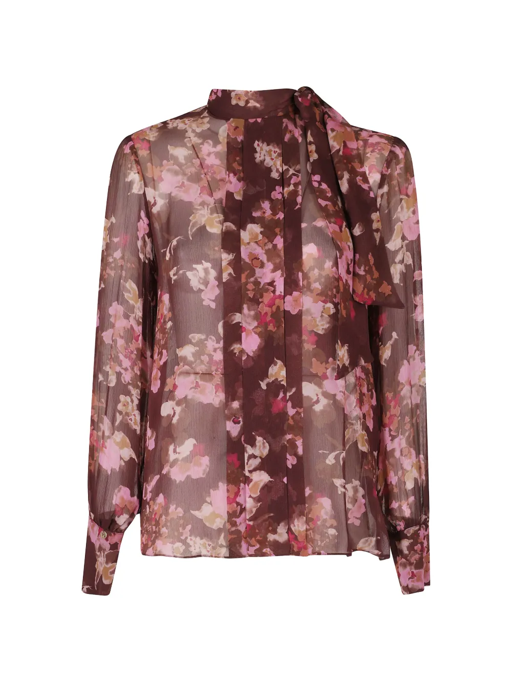 NISSA floral-print pussy-bow blouse - Marrone