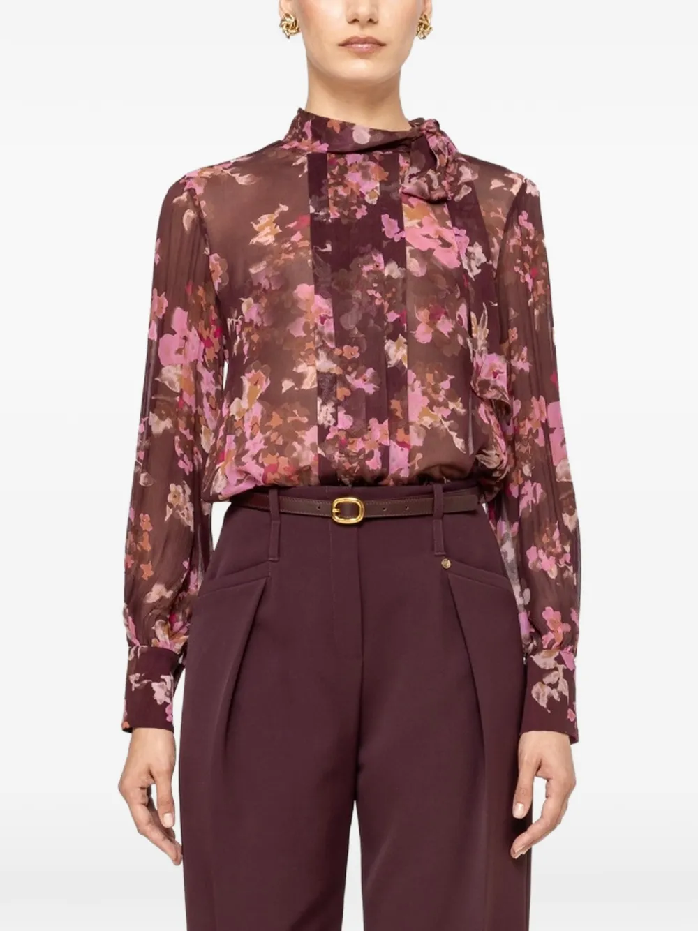 NISSA floral print viscose top - Brown
