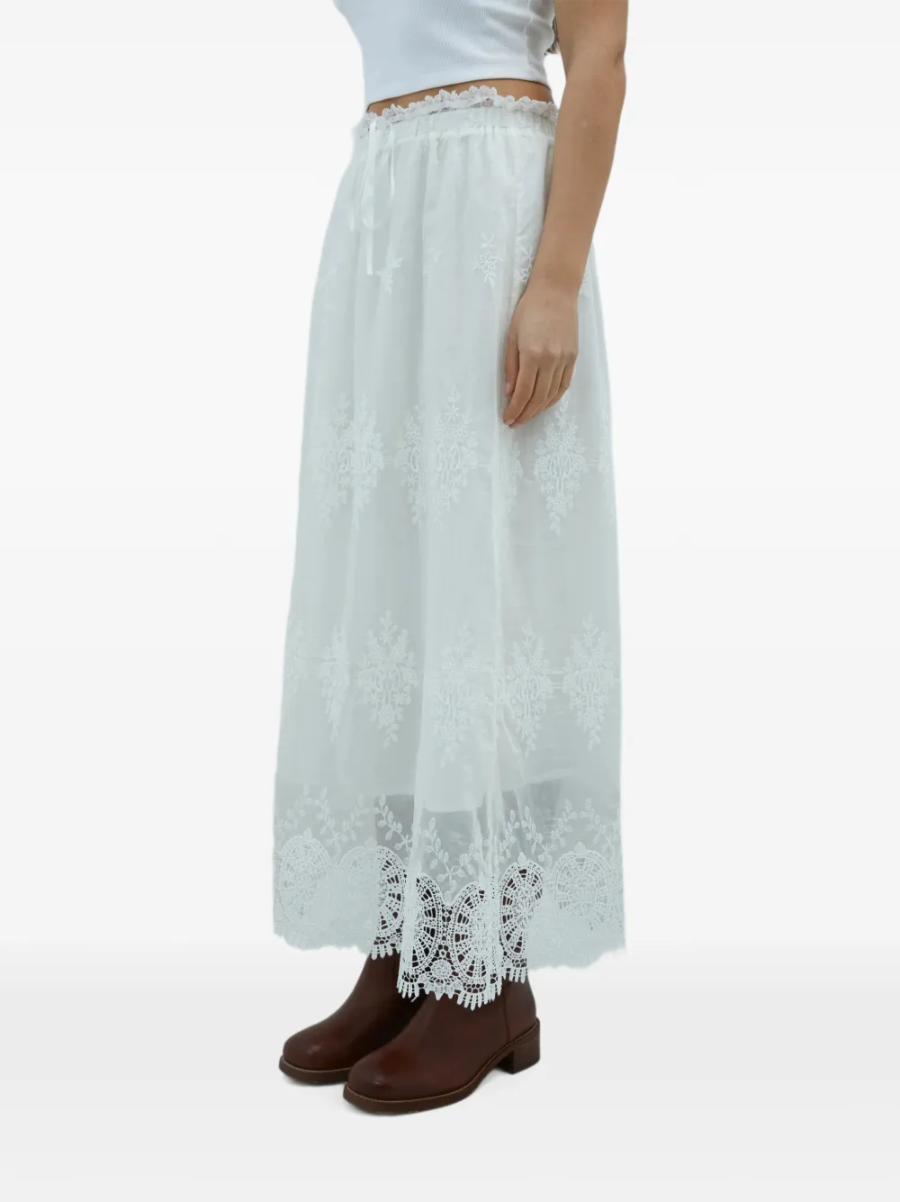 House of Sunny Blossom maxi-rok met A-lijn en kanten afwerking Wit