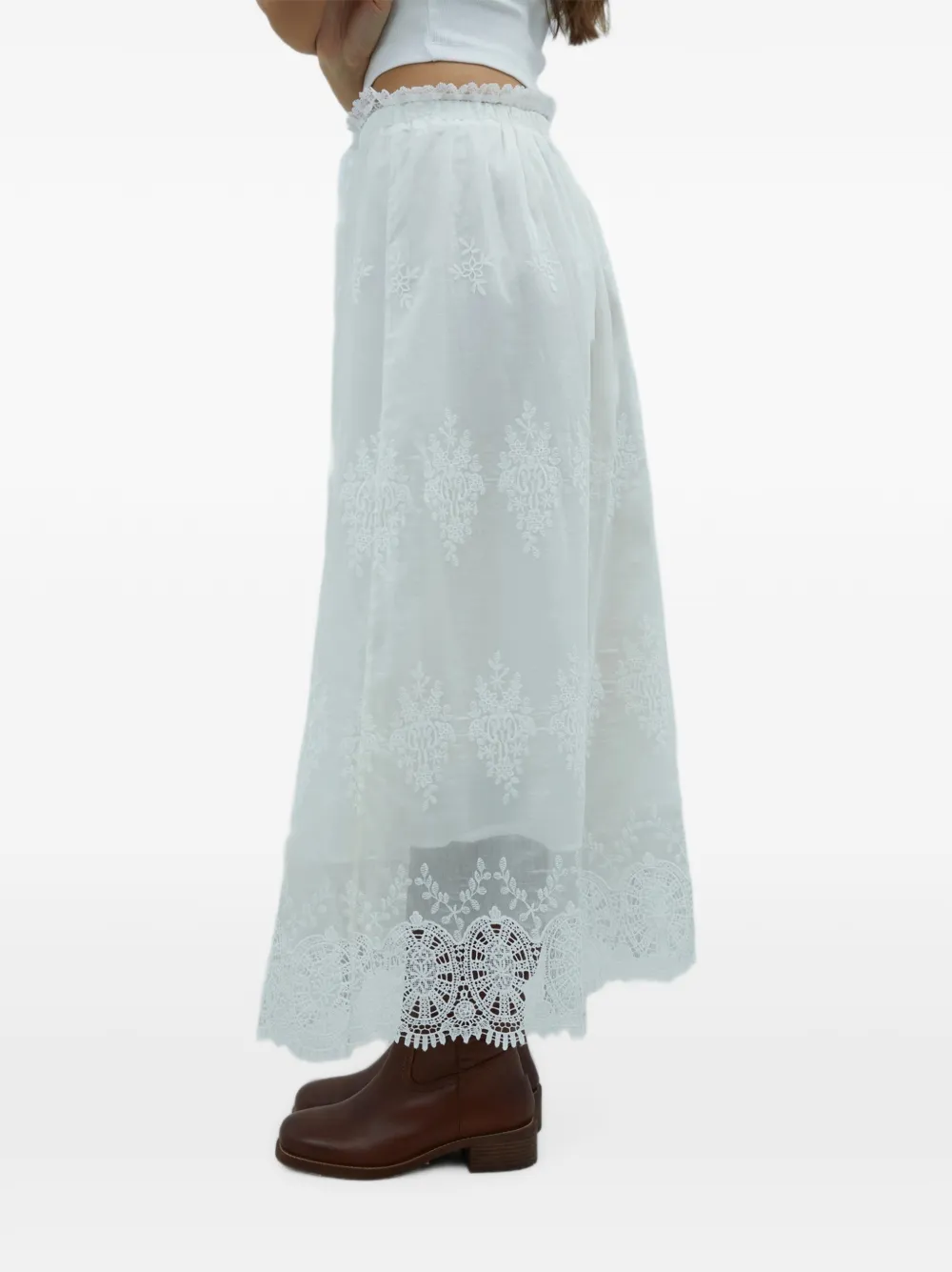 House of Sunny Blossom maxi-rok met A-lijn en kanten afwerking Wit