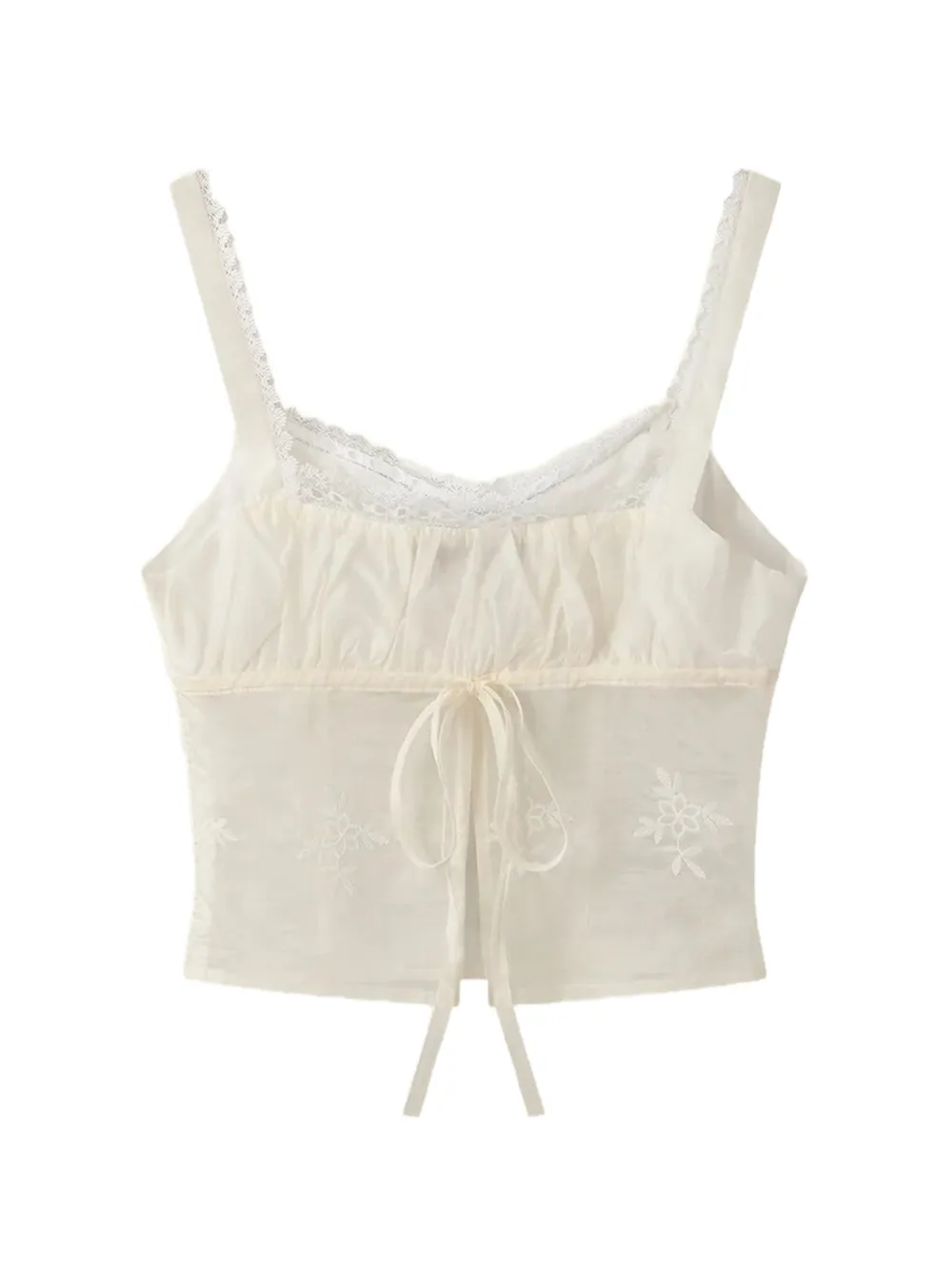House of Sunny Blossom lace-trim embroidered blouse - Bianco