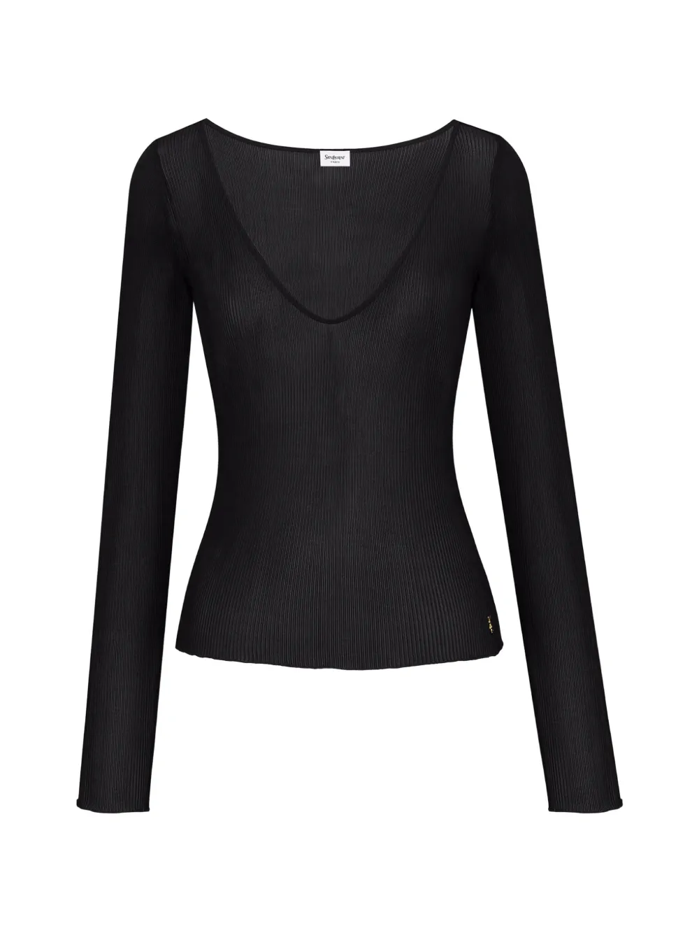 Saint Laurent Cassandre V-neck top in ribbed silk - Schwarz