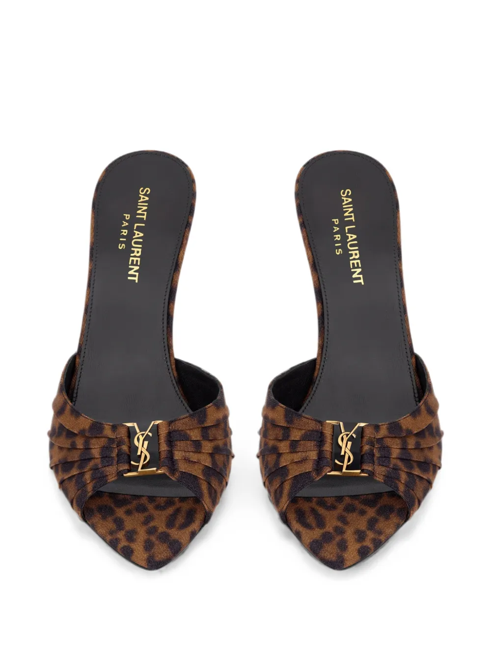 Saint Laurent Babylone mules in leopard grosgrain Bruin