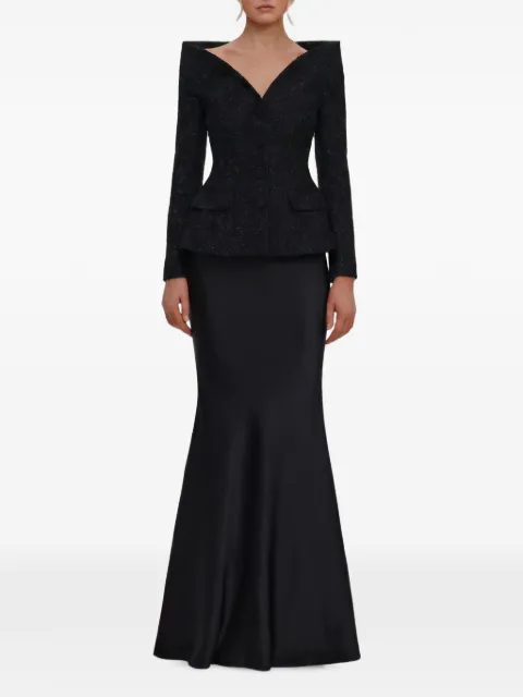 Self-Portrait black metallic boucle satin maxi dress
