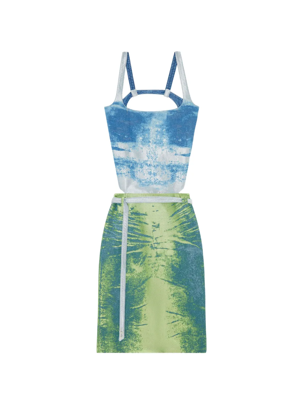 Diesel open-back apron dress in coloured satin denim - Verde
