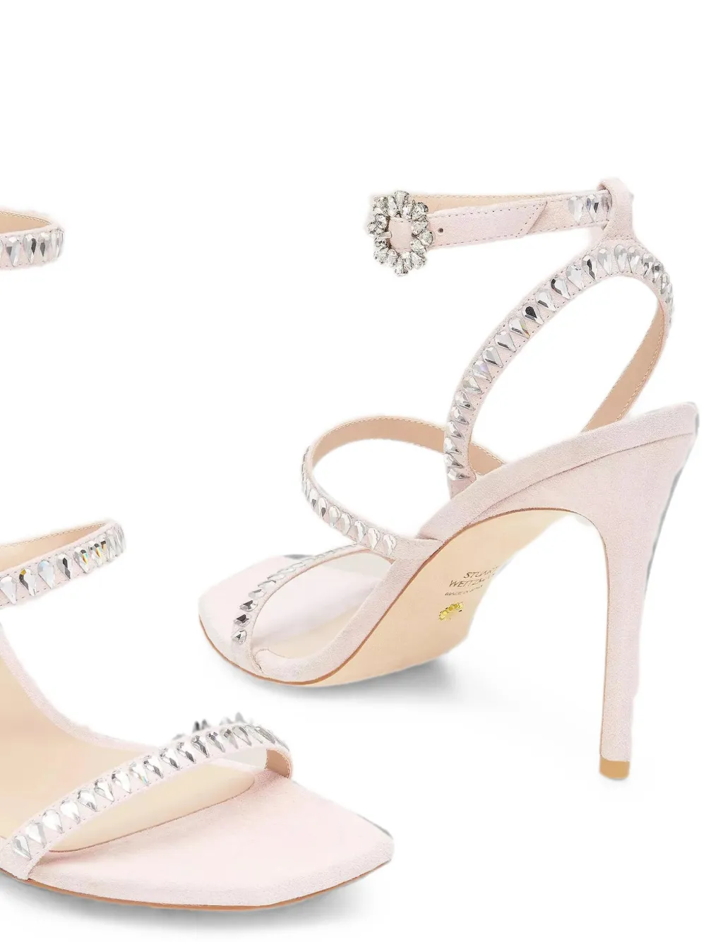 Stuart Weitzman Gemcut crystal-embellished suede heeled sandals Roze