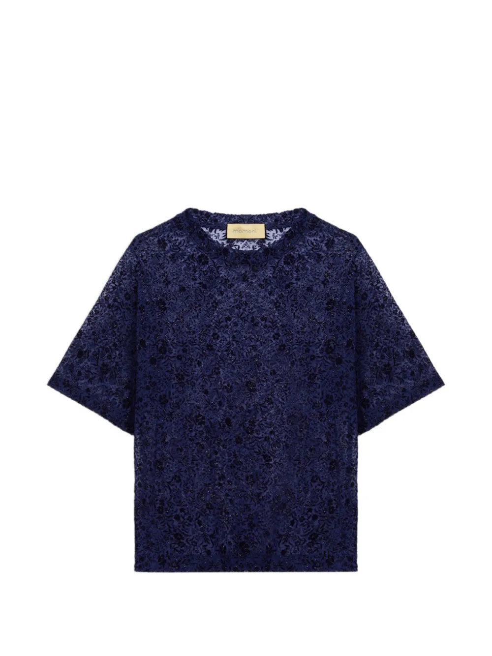 Momoní Iora Bis Floral-flocked T-shirt In Blue