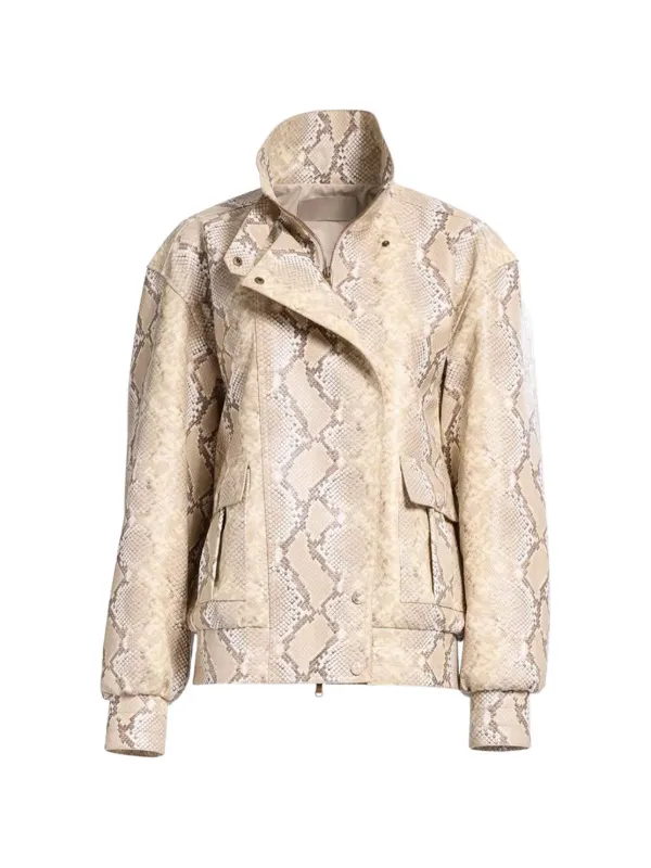 Elie Saab Python-print Bomber Jacket in Neutrals