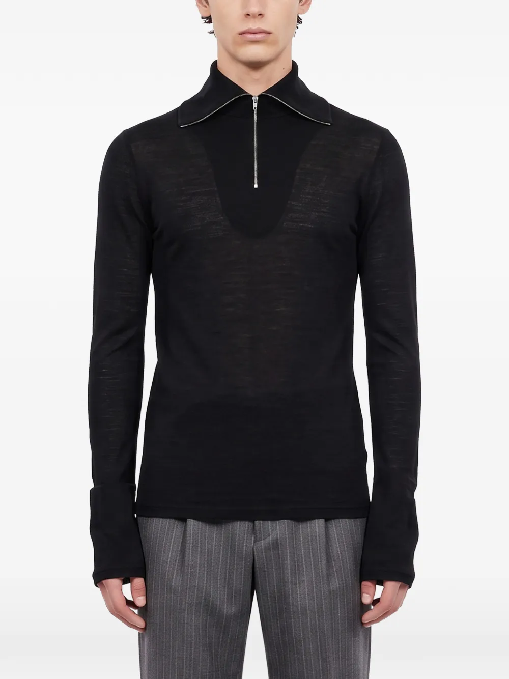 Jil Sander Poloshirt met kwartrits en lange mouwen Zwart