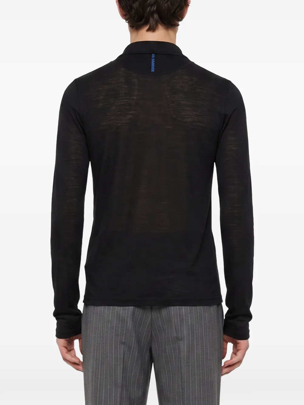 Jil Sander Poloshirt met kwartrits en lange mouwen Zwart
