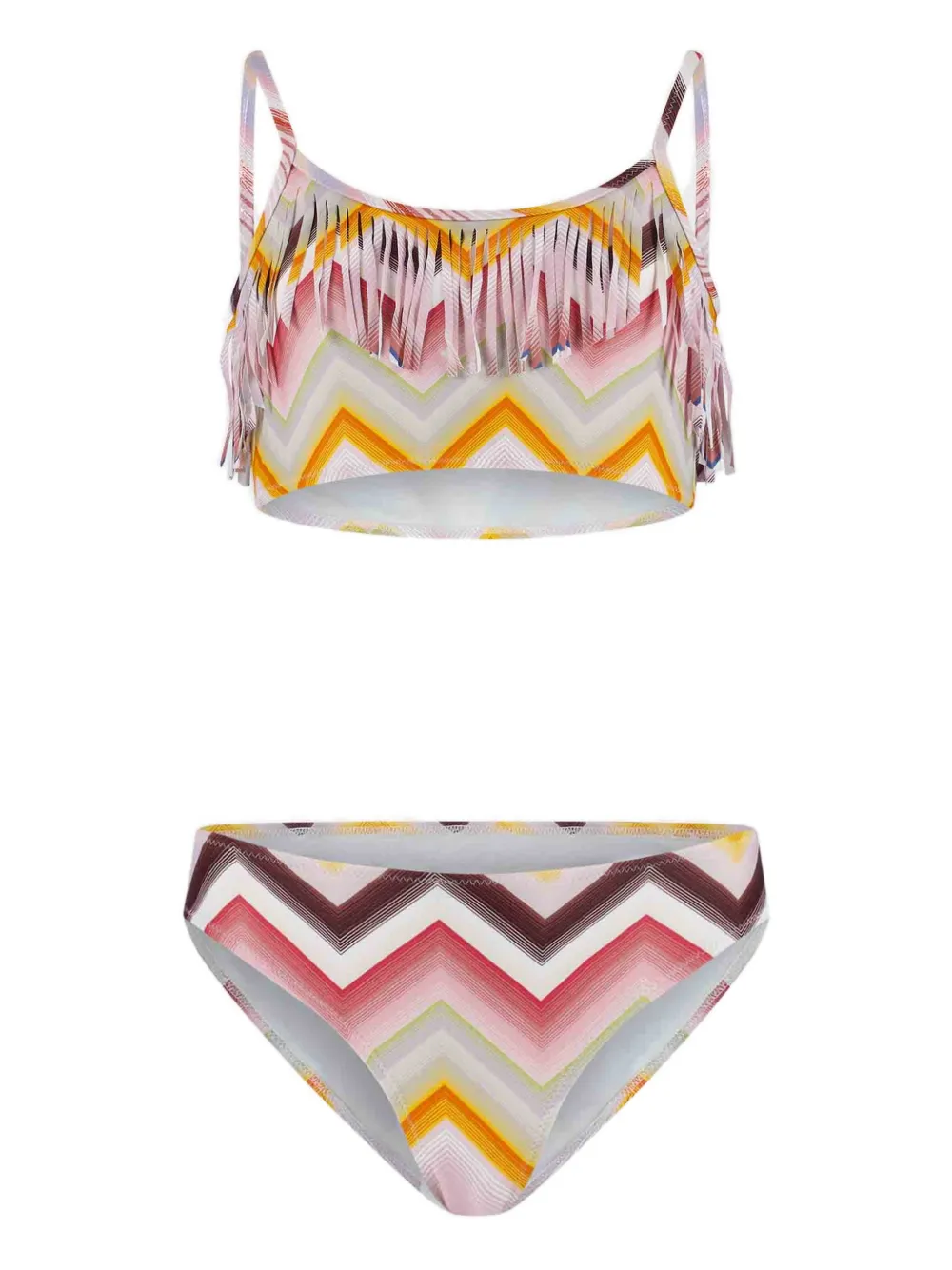 Missoni Kids zigzag-print fringed bikini - Rosa