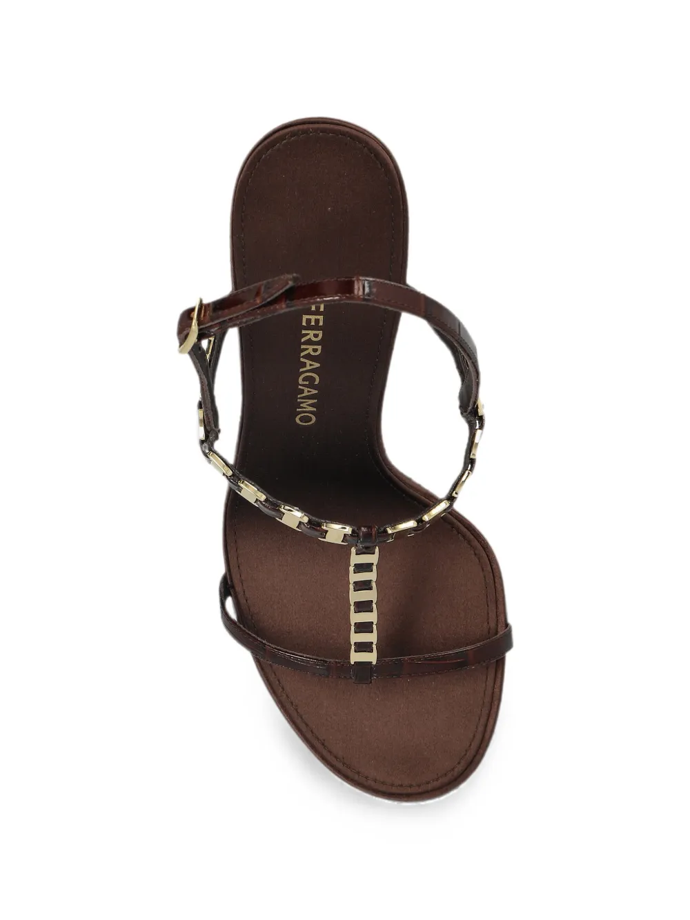 Ferragamo Vara Chain T-strap Sandal In 브라운