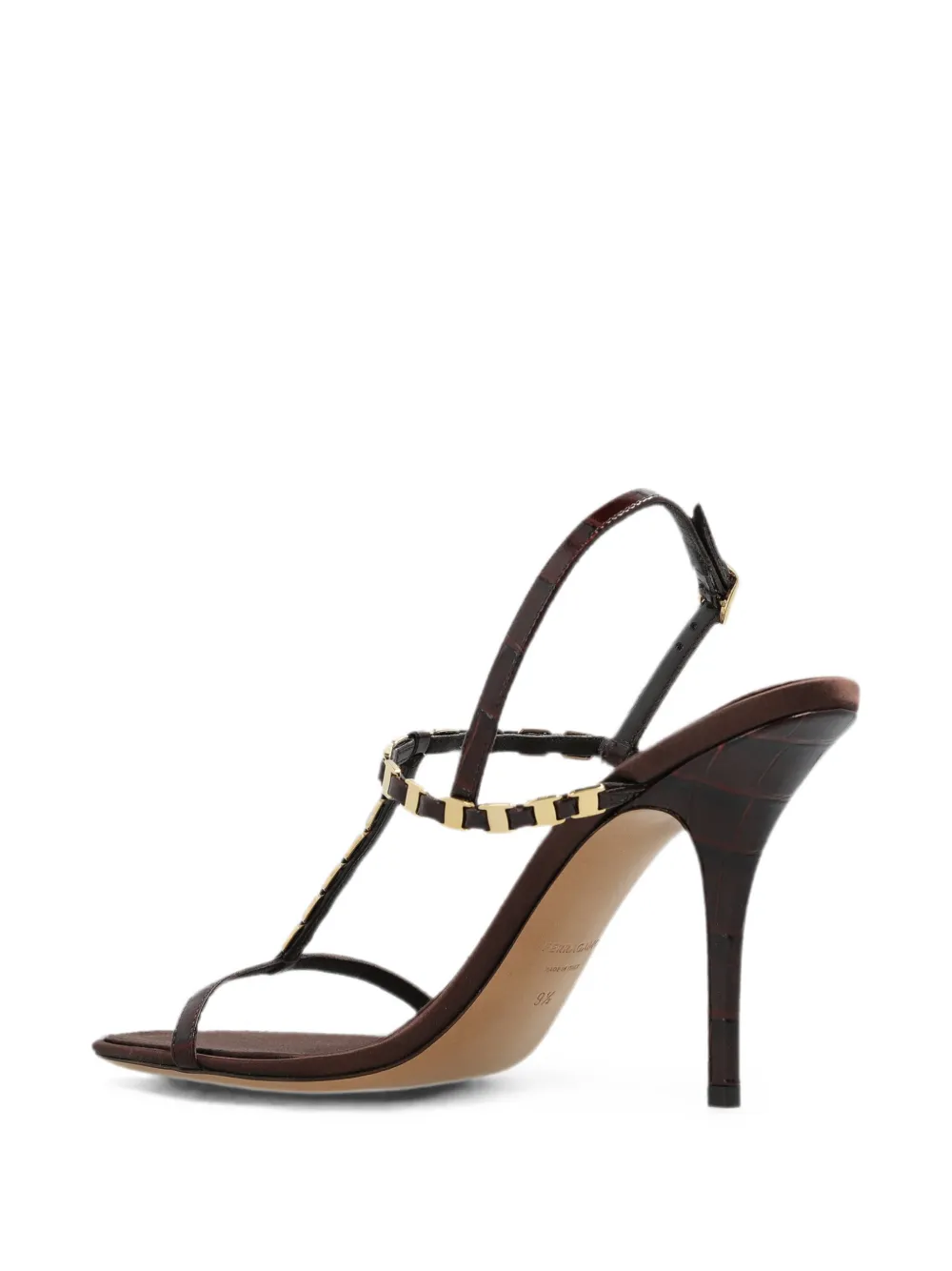 Ferragamo Vara Chain T-strap Sandal In 브라운
