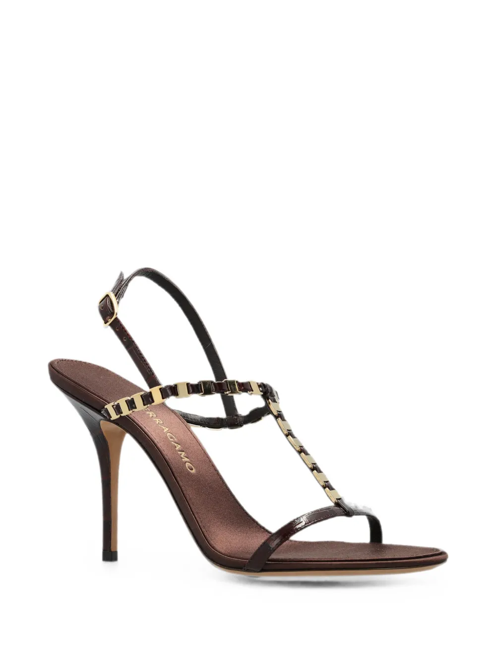 Ferragamo Vara Chain T-strap Sandal In 브라운