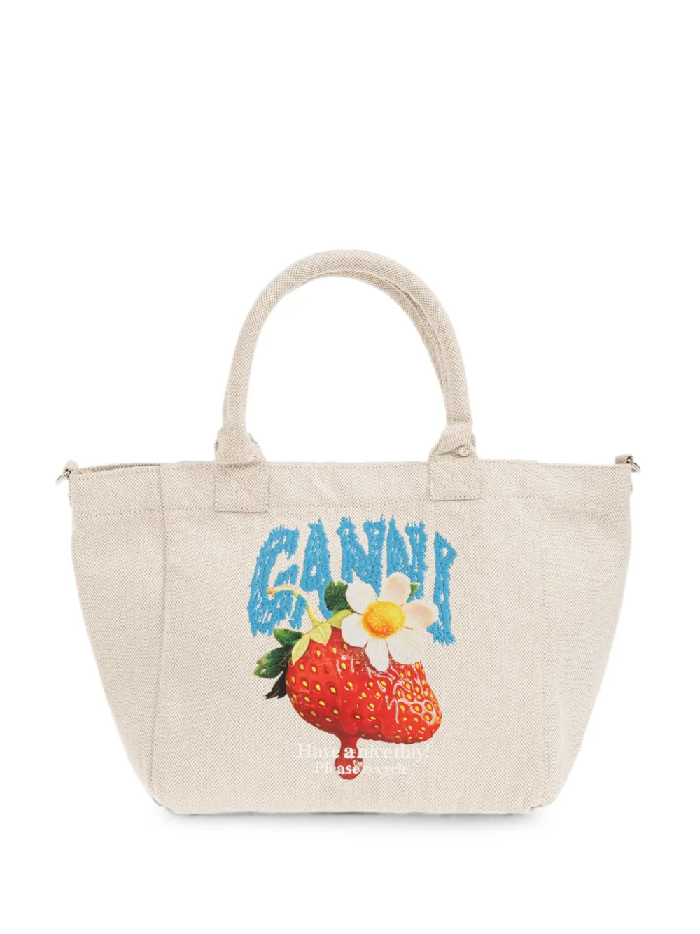 GANNI strawberry-print logo-embroidered tote bag - Toni neutri