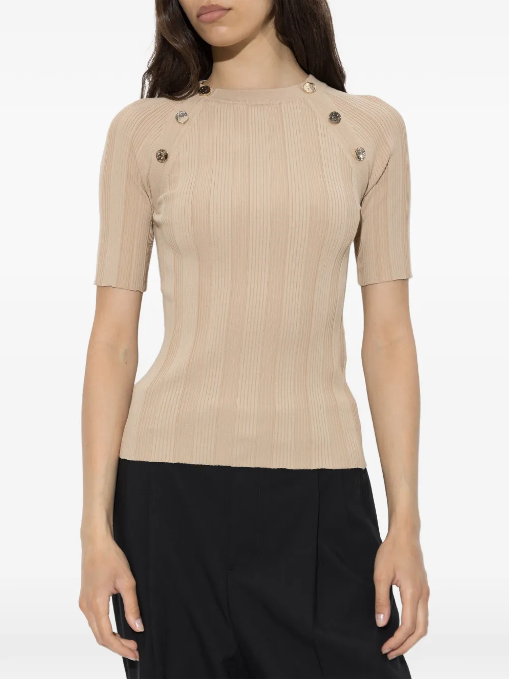 Sportmax Radura geribbeld T-shirt met knoopdetail Beige