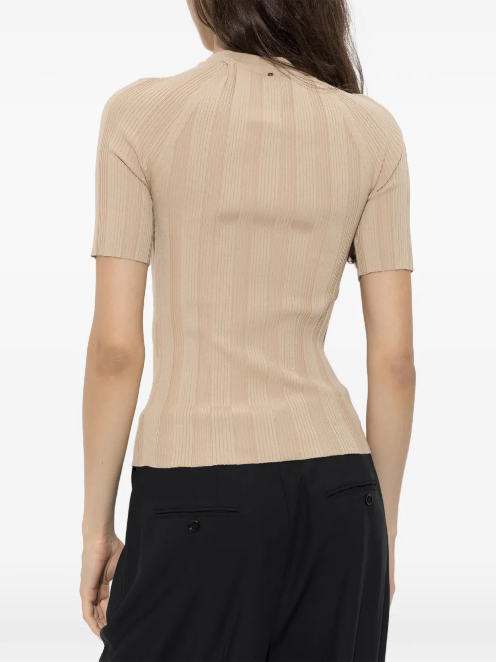 Sportmax Radura geribbeld T-shirt met knoopdetail Beige