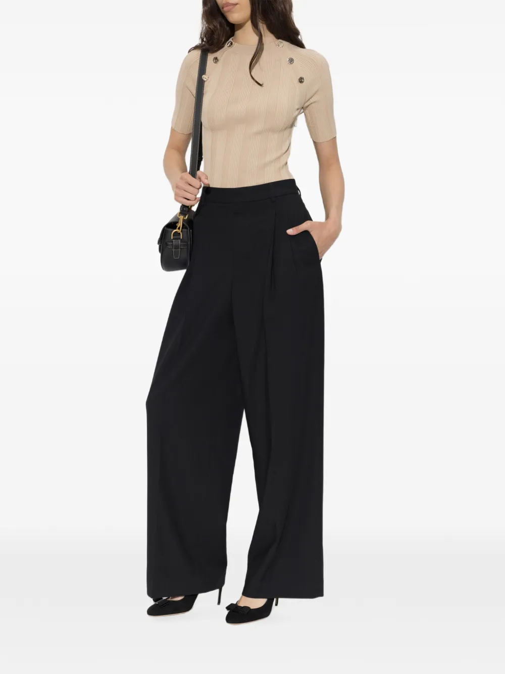 Sportmax Radura geribbeld T-shirt met knoopdetail Beige