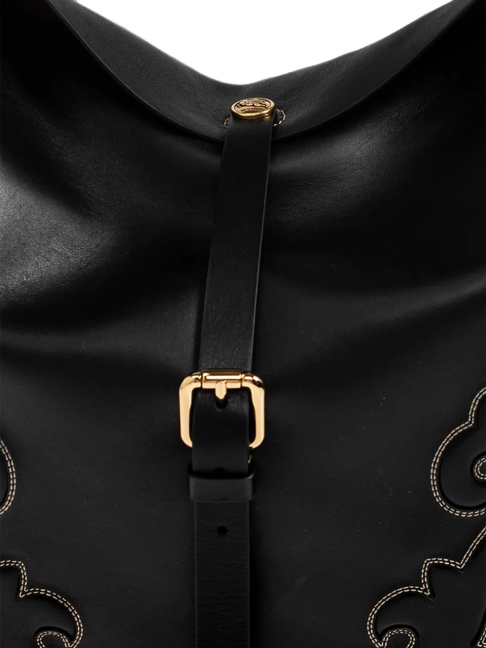 ETRO Leren maxi-ponytas met Texaans borduurwerk Zwart
