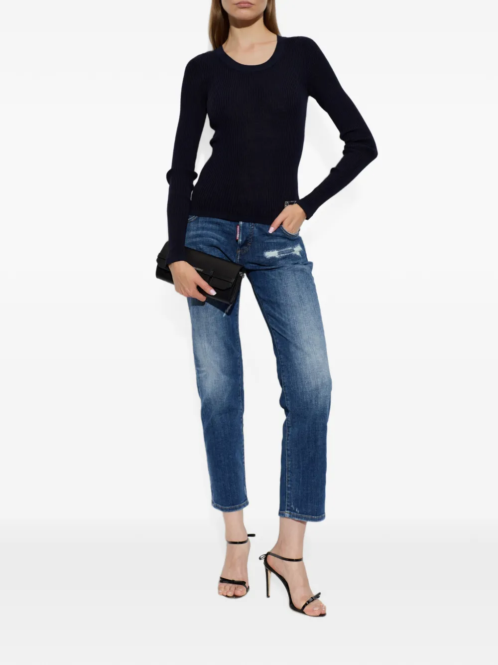 DSQUARED2 Ribgebreide trui met logopatch Blauw